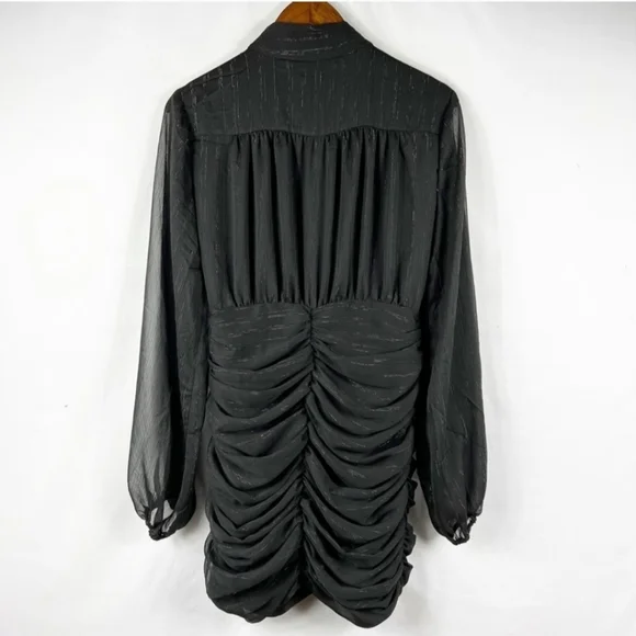 NWT HOUSE OF HARLOW 1960 Black Ruched Mini Dress in Size 6 - Picture 8 of 10